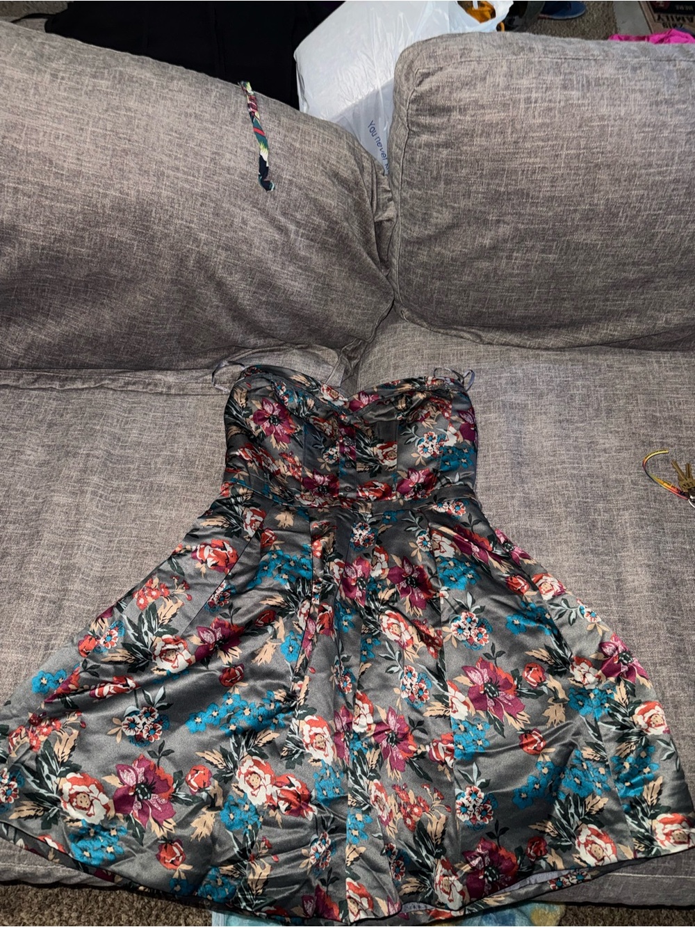 Charlotte Russe Floral Satin Fit & Flare Dress Size Large